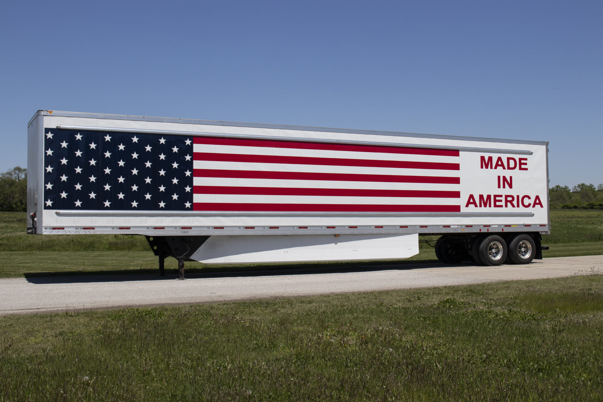 Terre Haute - Circa May 2020: Big rig truck with the motto Made In America painted on the side with stars and stripes of the American flag.